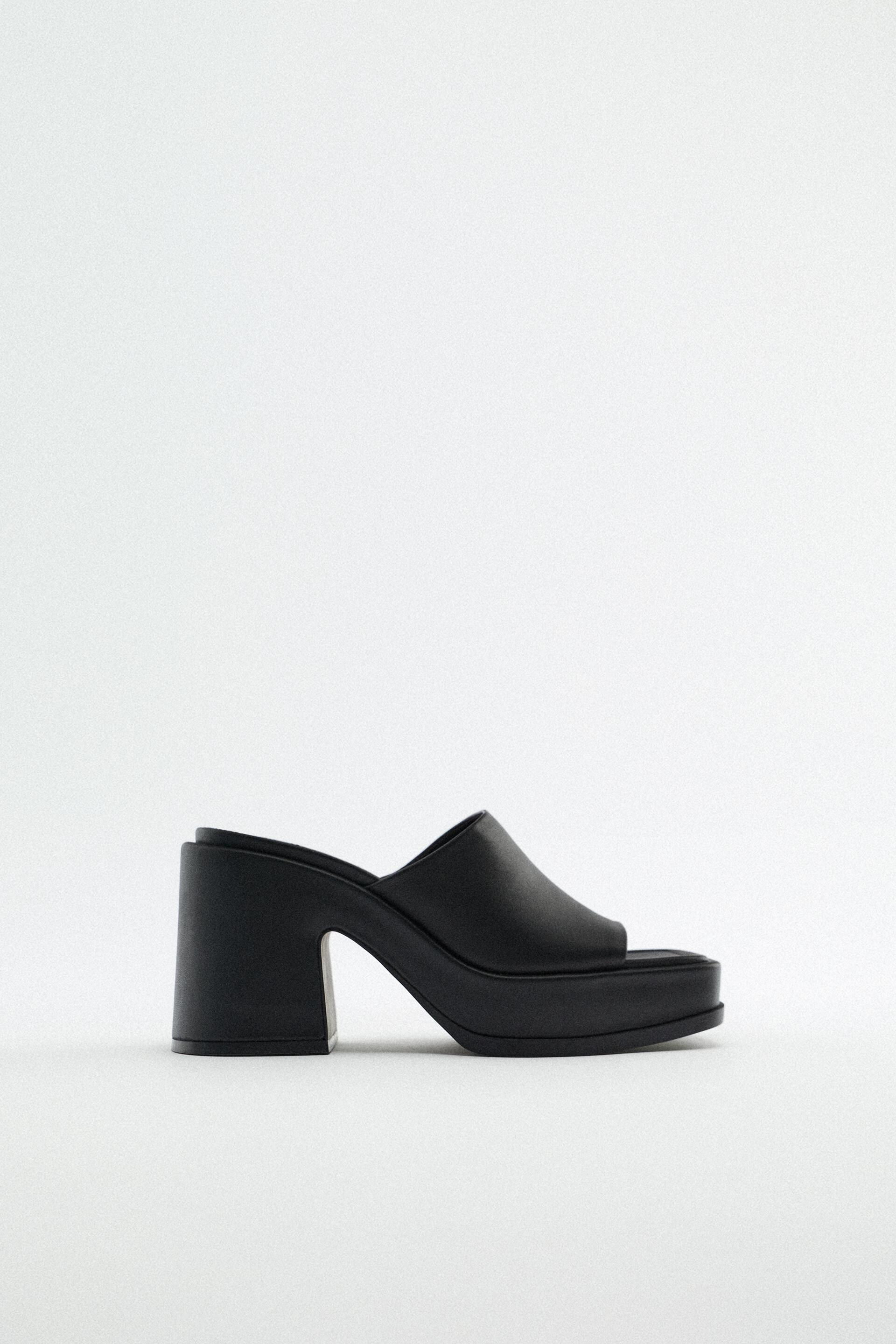 MULES A PLATEFORME EN CUIR Noir ZARA Belgique Belgium